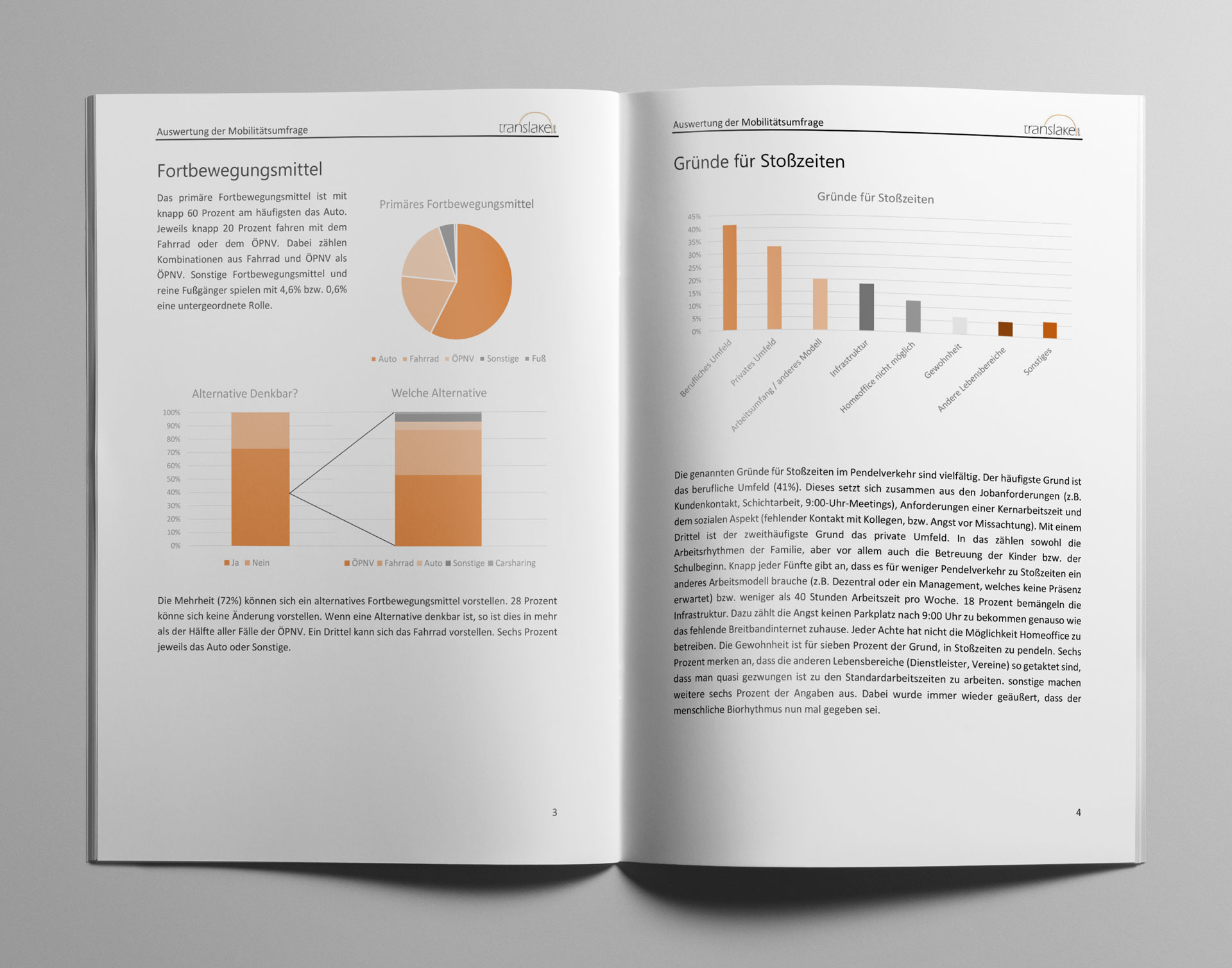 Mockup Ergebnisse der Mobilitätsumfrage als DinA4 Broschüre